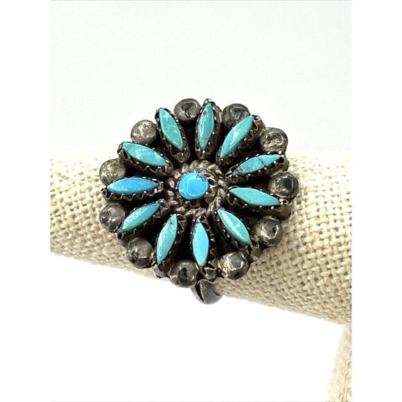 Vintage Zuni Petit Point Turquoise Ring 925 Sterling Silver Size 7.25 - Picture 5 of 8